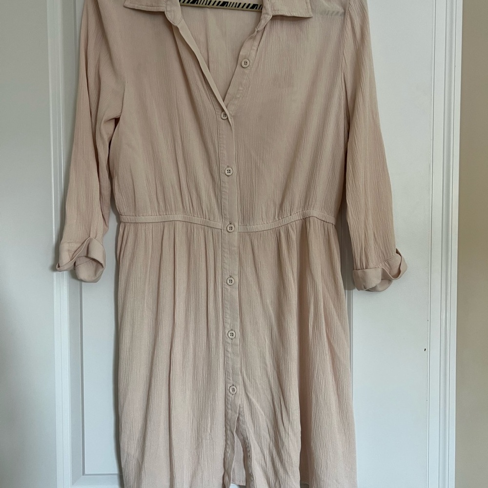 Beige Shirt Collar Summer Bathing Suit Coverup Mini Dress Size Large - Picture 5 of 5